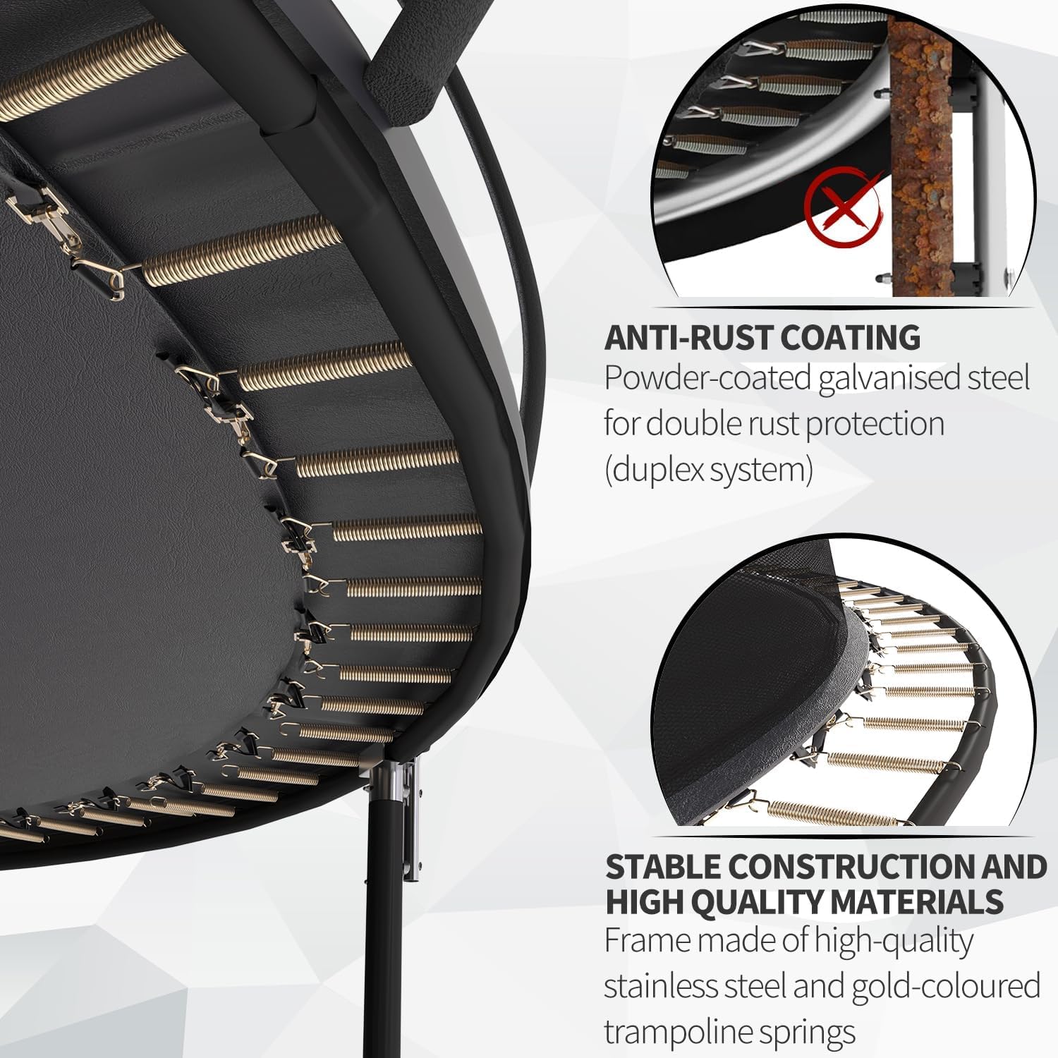 Devoko Outdoor Trampoline 7.5ft/10ft/12ft/14ft GS Certified Garden Trampoline With Safety Net,Non-Slip Ladder& Shoe Organiser,Available For Toddlers And Adults,Up to 150kg