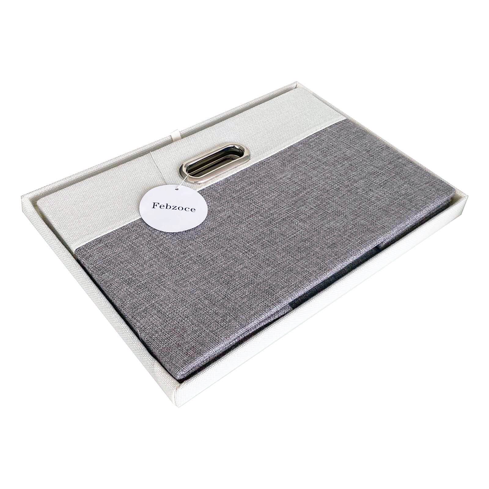 Febzoce Storage Boxes with Lids, Storage Baskets for Shelves Foldable Fabric Storage Bins Organizer for Home and Office Light Grey and White Extra