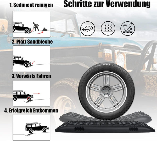 SAILUN Heavy Duty Traction Aid Recovery Boards, 2 x Sand Mats, 10T Load for Mud, Snow & Sand, Off-Road Vehicle Traction Mats with Storage Bag & Installation Tool for Cars, Trucks, Motorhomes