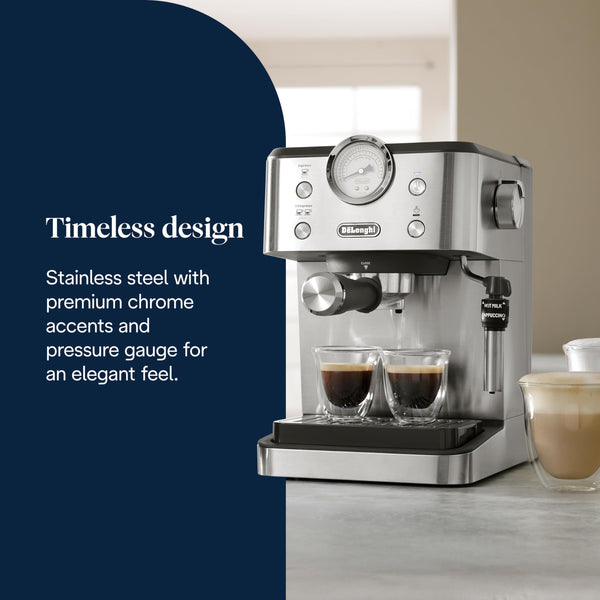 De'Longhi Manual Coffee Machine Stilosa EC260.CR, 15 Bar Pressure, Cappuccino System, Automatic Switch-Off, Compatible with ESE pods, 2 Level Tray, Capacity 1L Cream