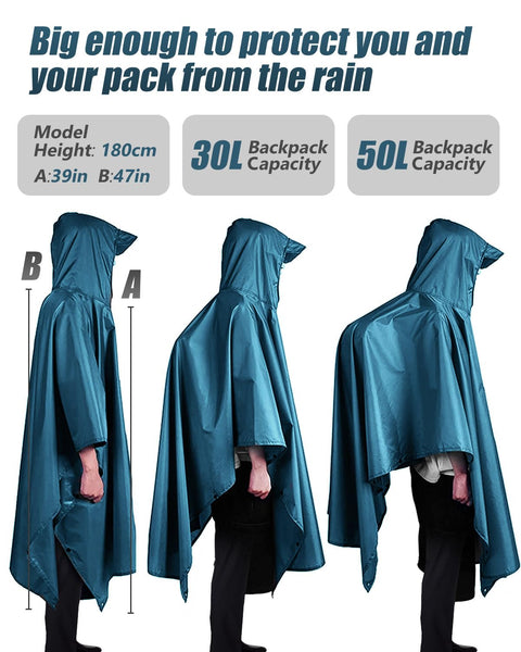 Victoper Waterproof Poncho Adult, Reusable Rain Poncho Adult Waterproof Poncho Waterproof Adult Lightweight Waterproof Raincoat for Outdoor Hiking Camping Cycling Traveling