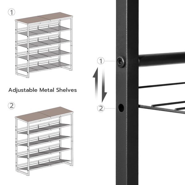 HOOBRO Shoe Rack, 5-Tier Shoe Organizer, Shoe Storage Shelves for 16-20 Pairs, Adjustable Metal Shelf, 75 x 29 x 75.2 cm, Industrial Shoe Stand for