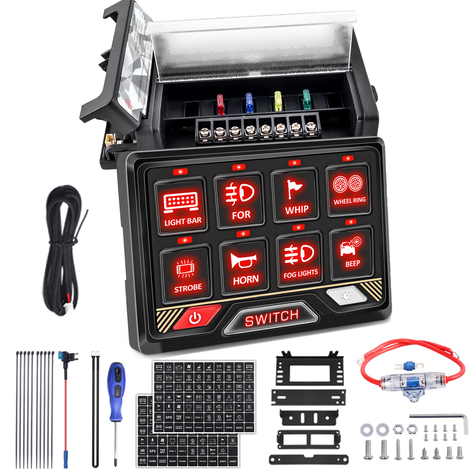 Chelhead 12V/24V Switch Control Panel RGB 6 Gang Dimmable Multi-Function Programmable Switch Panel Acc Battery Control Waterproof, Compatible with Truck Boat SUV RV Trailer Marine ATV UTV