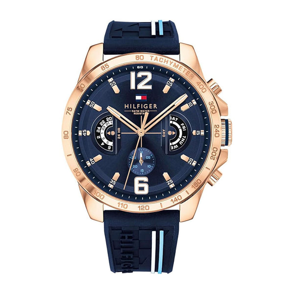 Tommy Hilfiger Analogue Multifunction Quartz Watch for Men with Silicone, Stainless Steel or Leather Bracelet, Day & Date Sub-Dials, 5ATM Water Resistant