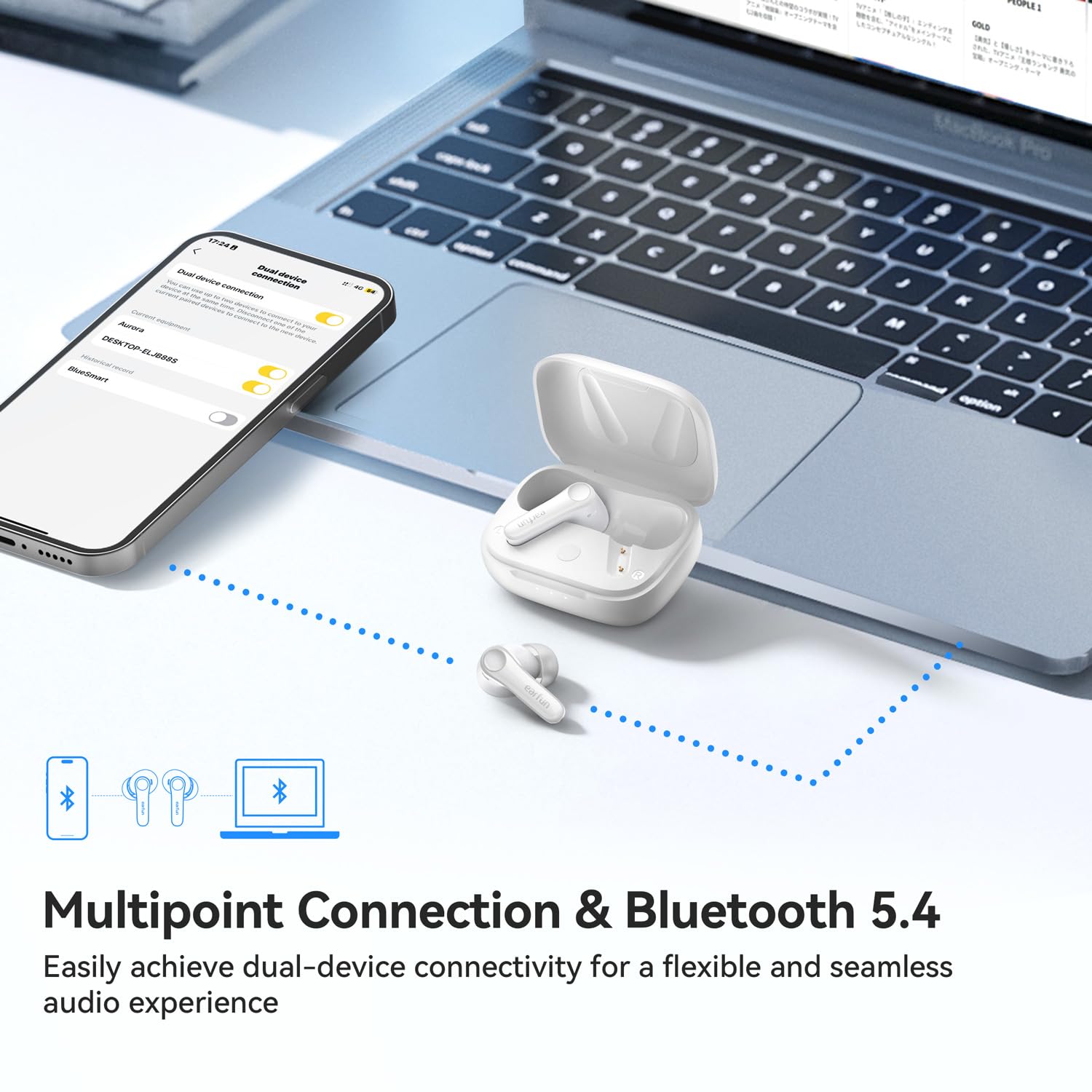 EarFun Air Pro 4 Adaptive Noise Cancelling Earbuds, aptX Lossless Earbuds Wireless, Hi-Res Audio, 52H Playtime, 6 Mics AI Call, Wireless Charging, In-Ear Detection, LDAC, Bluetooth 5.4