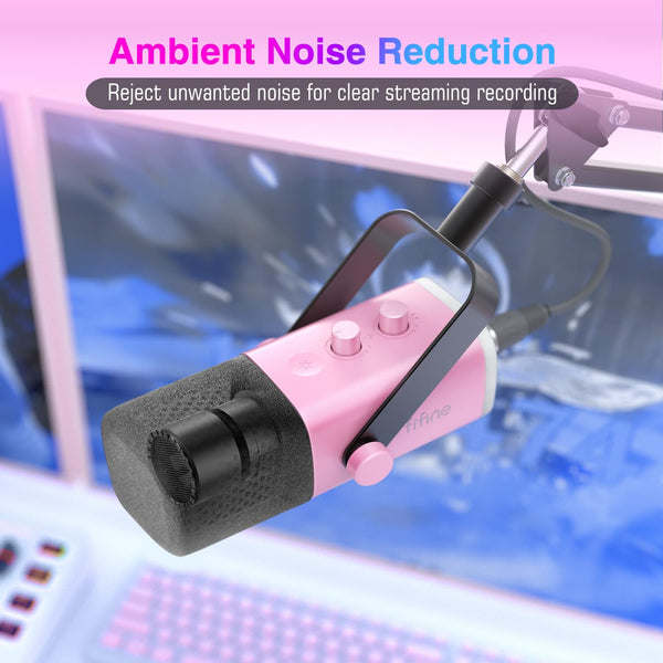 FIFINE XLR/USB Gaming Microphone, Studio Dynamic Streaming Mic, Computer Desktop Stand Microphone for Podcast, VoiceOver, Recording, with RGB, Mute, Monitoring Headphone Jack, Gain Knob, Black-AM8