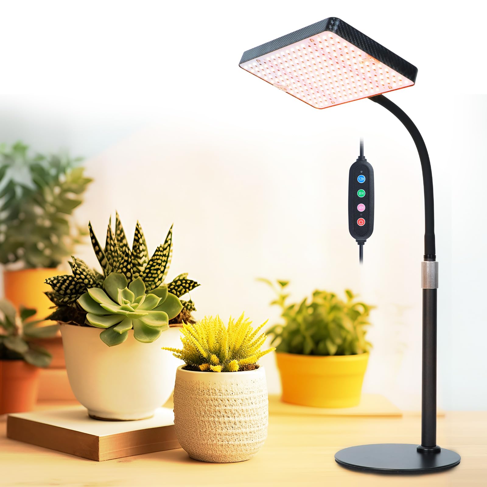FECiDA Desk Grow Lights for Indoor Plants with Timer 4/8/12 Hr, Stepless Dimming Full Spectrum Grow Light for Bonsai Plants, 208PCS LEDs, 2000 Lumen,