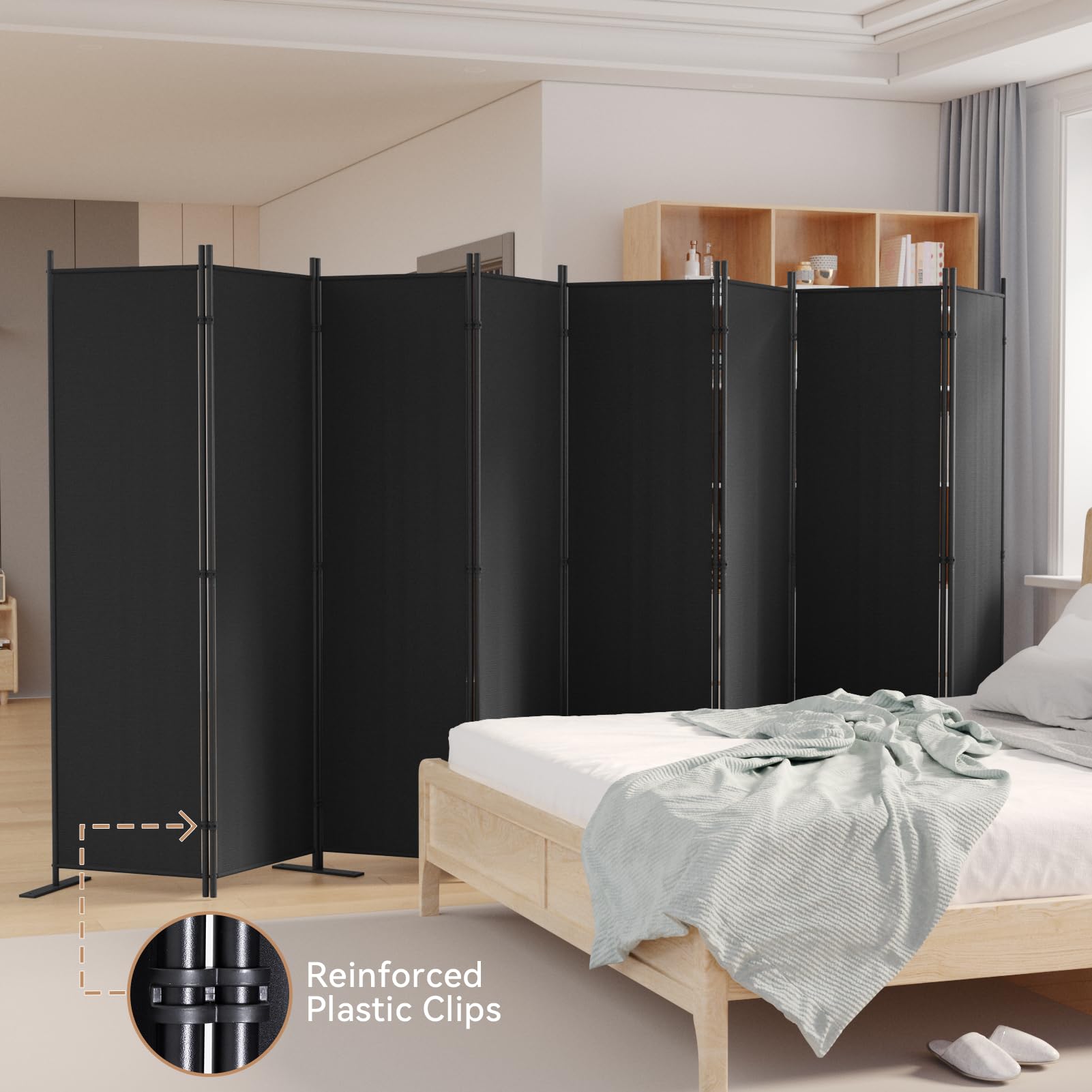 C-Hopetree 6 Panels Room Divider, 180cm Tall Indoor Folding Privacy Screen, Portable Partition Separator, Freestanding Separation Temporary Wall for Office, Bedroom, 304cm W X 180cm H, Black