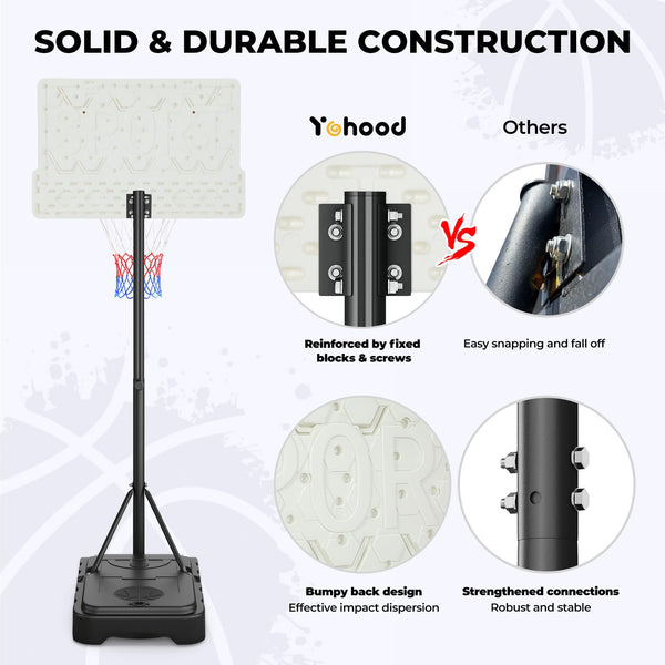 Basketball Hoop Outdoor, Yohood Basketball Hoop and Stand Portable Adjustable Height Net Set System on Wheels Sturdy Backboard for Game Park Garden Indoor