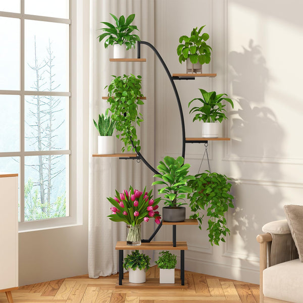 Zekoled 9-Tier Plant Stand with Grow Lights & Auto Timer, 167cm Tall S-Shaped Indoor/Outdoor Plant Shelf, Metal Plant Flower Holder, StandSpace-Saving Corner Shelf for Home, Balcony, Patio