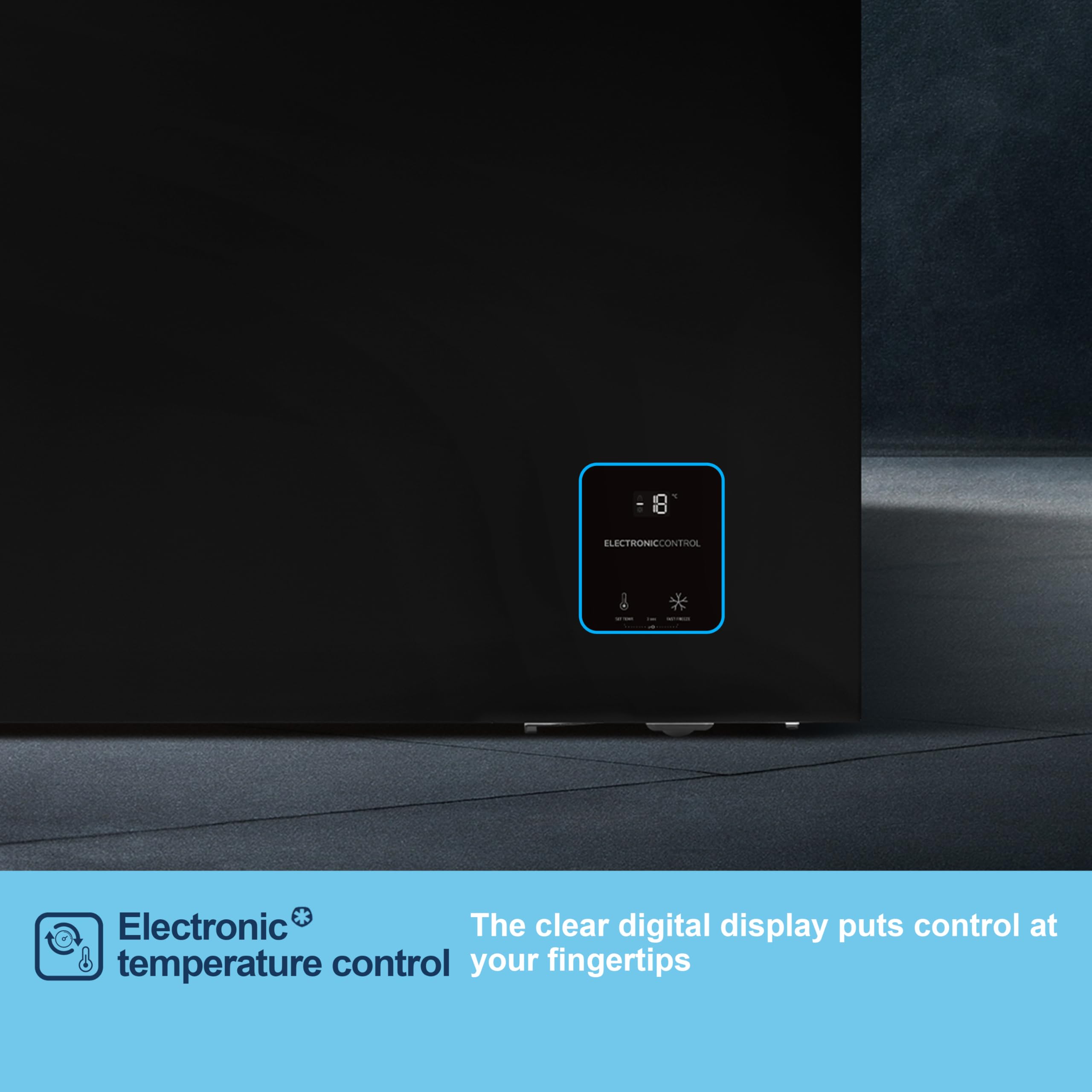 Fridgemaster MCF142EB 142L Chester Freezer 4 Star Freezer Rating - 55.9D x 62.5W x 85.4H cm Black with Recessed Handle - E Rated