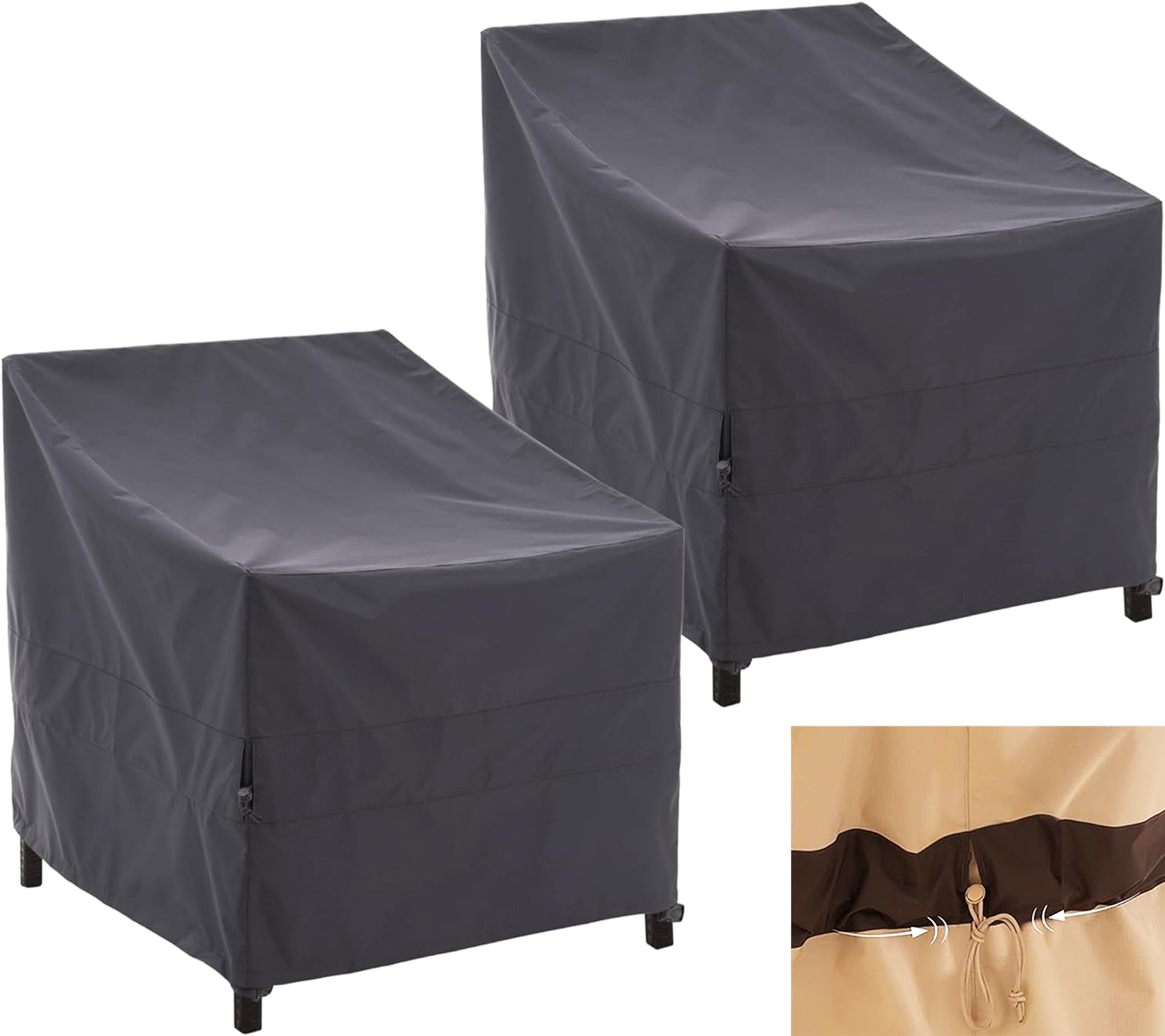 F&J Outdoors Garden Chair Covers, Waterproof Anti-UV High Wind Resistant Design for Outdoor High-back / Adirondack Chairs, Grey