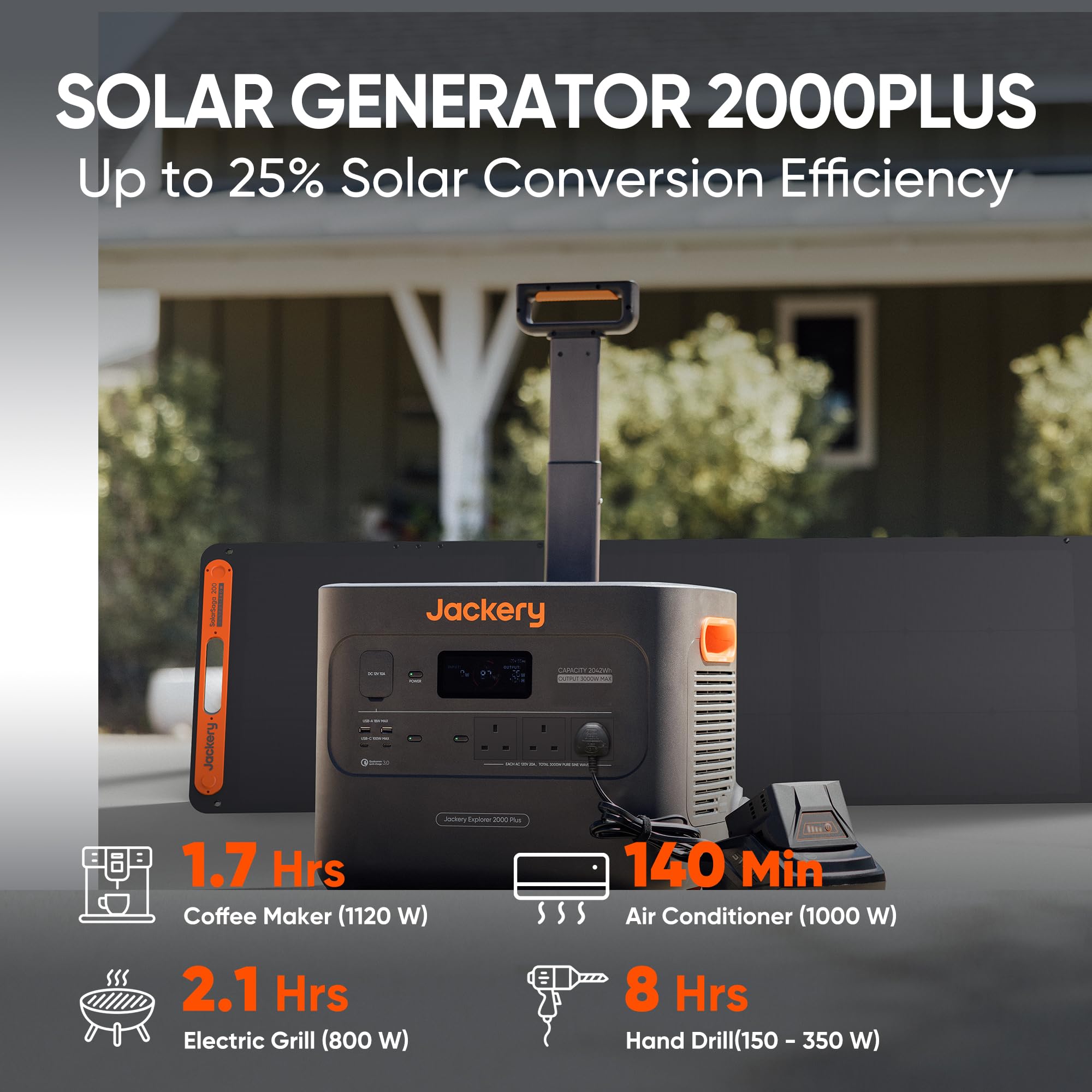 Jackery Portable Power Station Explorer 2000 Plus with 2042.8Wh LiFePO4 Battery 3000W Output, Expandable to 12kWh 3000W, Compatible with Solar Panel for Outdoor RV Camping & Emergency