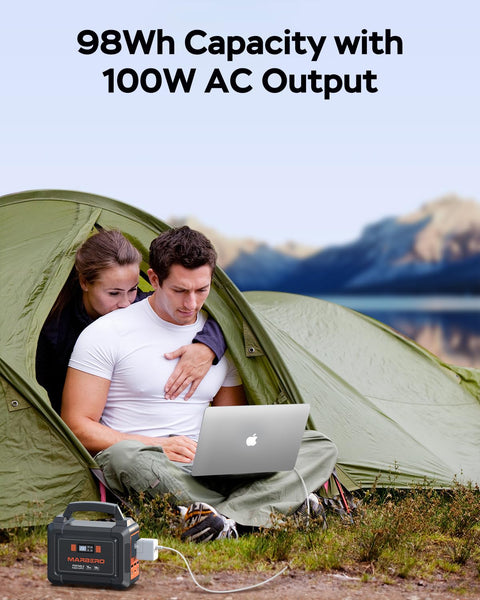 MARBERO Portable Power Station 98Wh Large Battery Pack 100W(150W Peak) Solar Generator Camping Backup with AC Plug Socket with LED Light for Outdoor Adventure RV Trip Home Blackout Emergency