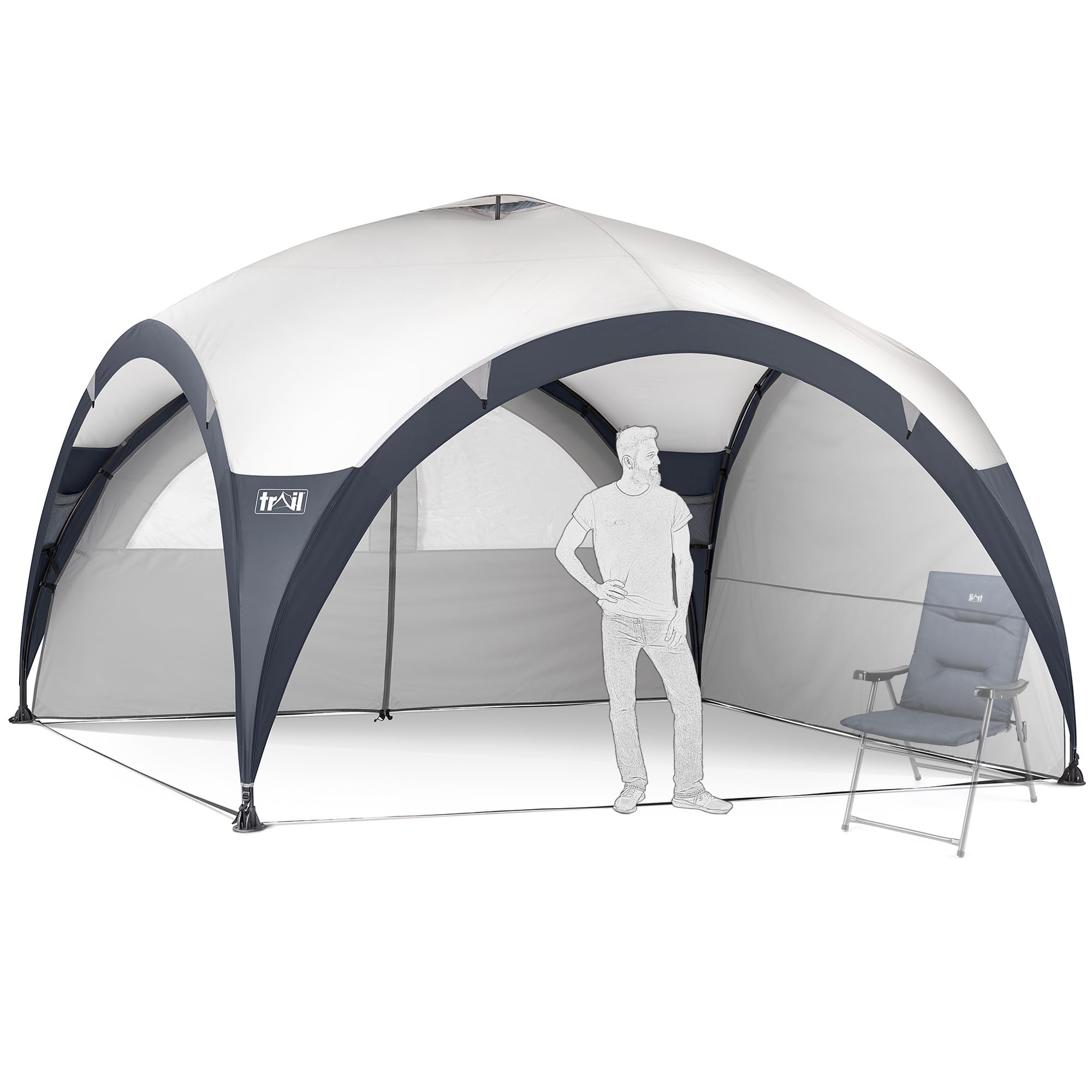 Trail Dome Gazebo with Sides, Portable Steel Pole Shelter, Outdoor Event Camping Garden, 4 Walls, 2 with Doors & Windows, UPF50+ Sun Protection, 4000mm Waterproof, Vent, Bag (3.5m x 3.5m x 2.25m)