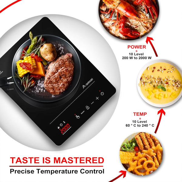 Aobosi Induction Hob,Single Induction Cooker with Portable Ultra-thin Body(32 * 26 * 4.2),20 Power and Temperature levels,Booster Function 2000W,Safety Lock,10H Timer