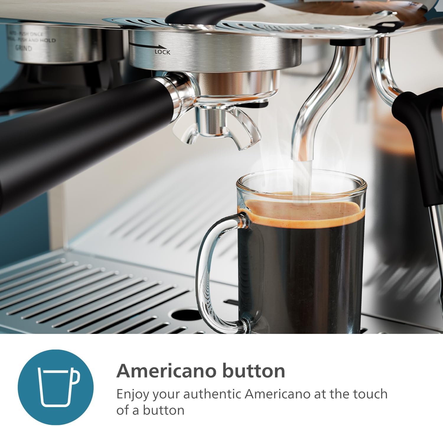 PHILIPS Barista Brew Semi Automatic Espresso Machine - Single & Double Espresso + Americano Button, 250g Bean Container, Intuitive Guidance, Calibrated Tamping, Metal Black (PSA3218/10)
