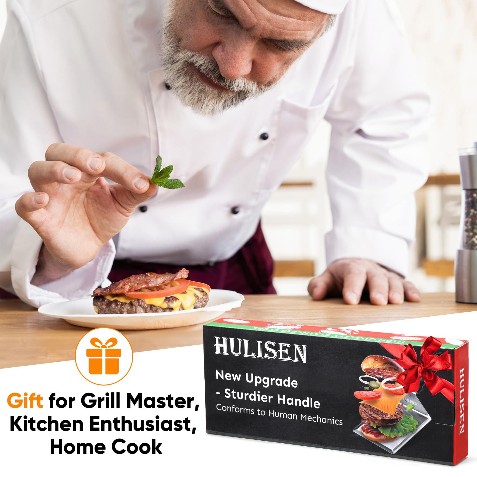 HULISEN Stainless Steel Griddle Spatula, 5" Wide Burger Spatula - Heavy Duty Hamburger Turner for Grilling Barbecue Flat Top Grill, 12 Inch Long, Dishwasher Safe