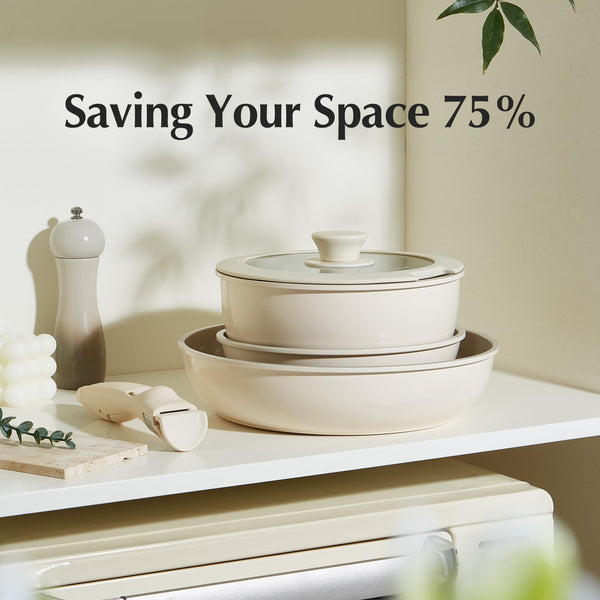 Redchef Ceramic Pots and Pans Set Non Stick, 16 pcs Nonstick Cookware Set with Detachable Handle, Non Toxic, PFAS PFOA & PTFE Free, RV Ceramic Cookware Set for Camping, Oven Safe (Pink)