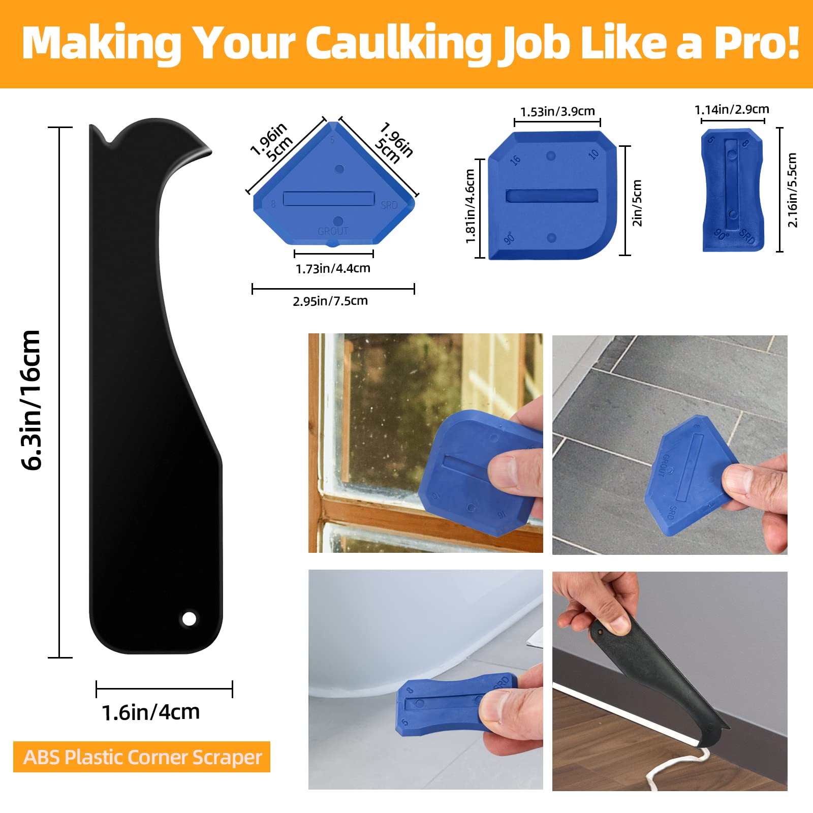 iLitLuk Drip-Free Caulking Gun Ratchet Rod Caulk Gun Applicator 15:1 Thrust Ratio Labor-Saving Lightweight Nylon Frame Cartridge Gun for 10oz/300ml Standard Caulk Tubes with Silicone Finishing Tools