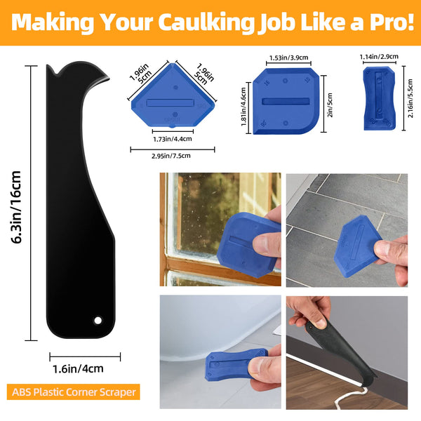 iLitLuk Drip-Free Caulking Gun Ratchet Rod Caulk Gun Applicator 15:1 Thrust Ratio Labor-Saving Lightweight Nylon Frame Cartridge Gun for 10oz/300ml Standard Caulk Tubes with Silicone Finishing Tools