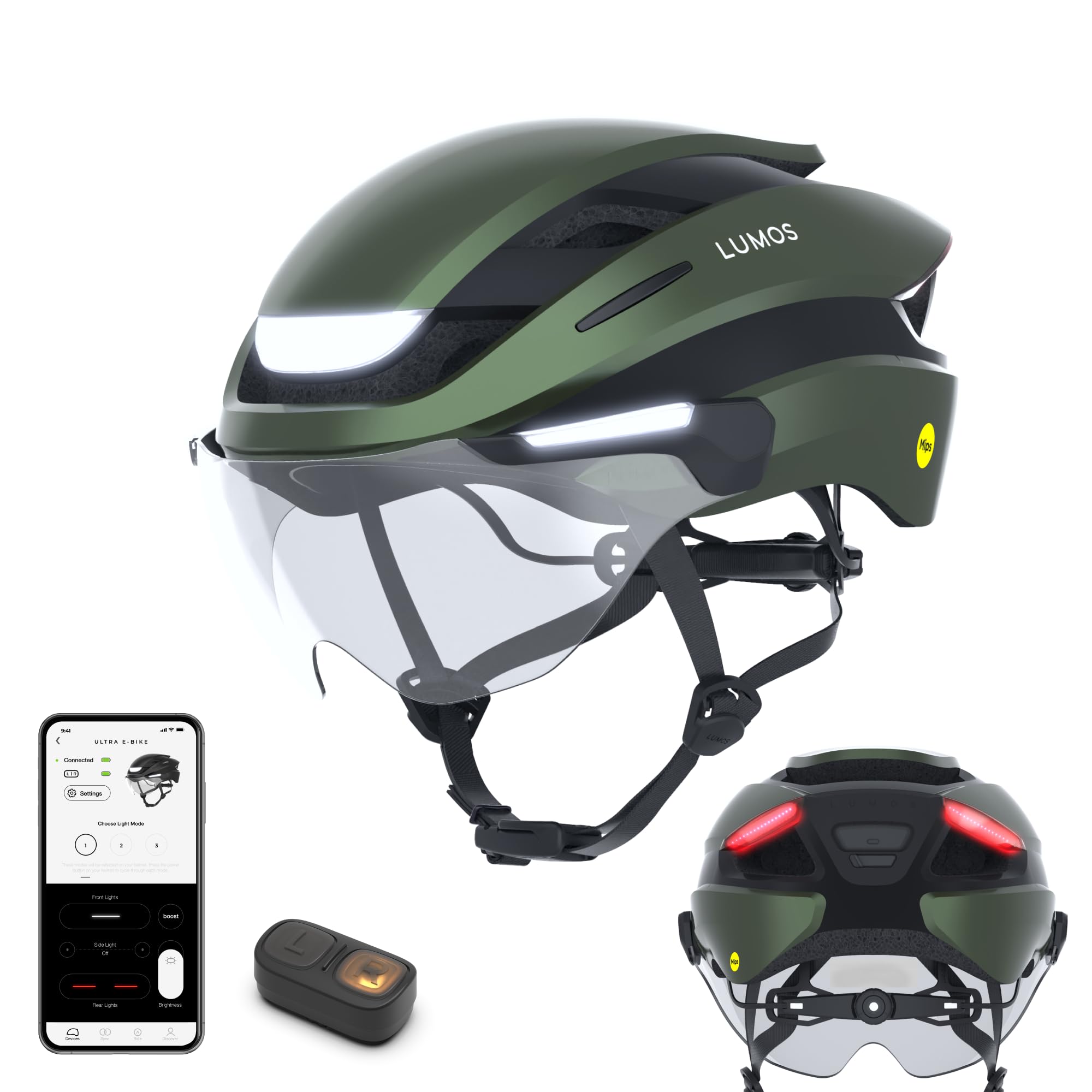 Lumos Ultra E-Bike Smart Helmet | NTA 8667 Certified | Front & Rear LED Lights | Retractable Face Shield | App Controlled | EBike, Scooter, Cycling, Bicycle | Adults, Men Women