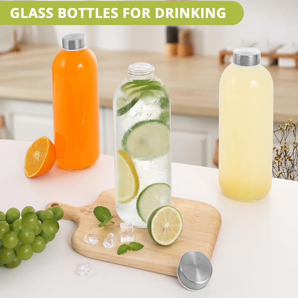 LIMILI Glass Bottles With Stainless Steel Lids, 300/350/750/1000ML Water Bottles, Leak Proof Reusable Drinking Bottles for Hot Cold Drinks, Work, Gym, Home