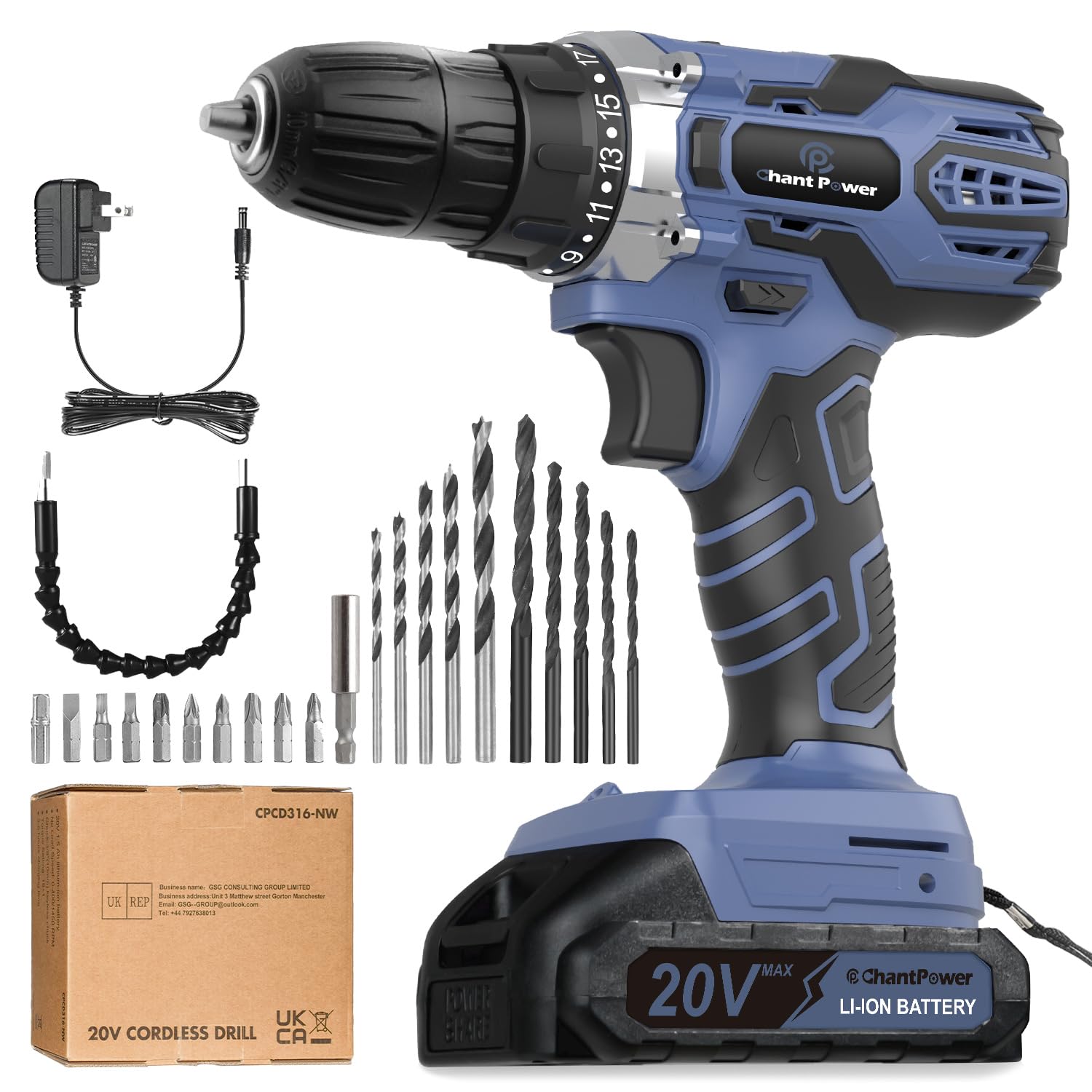 C P CHANTPOWER Drill Bit Sets, 100 Pcs HSS Titanium Screwdriver Bits with Storage Case for Metal, Wood, Masonry, Includes Countersink Drill Bit Blue