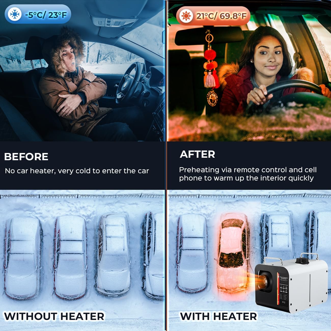 GEARFLOW Diesel Air Heater, 8KW 12V/24V Portable Night Parking Heater w/LCD Display, Remote Control, Bluetooth APP Control, Low Noise, for Campervan, Trucks, Camper, Vans, RV, Motorhome, Garage