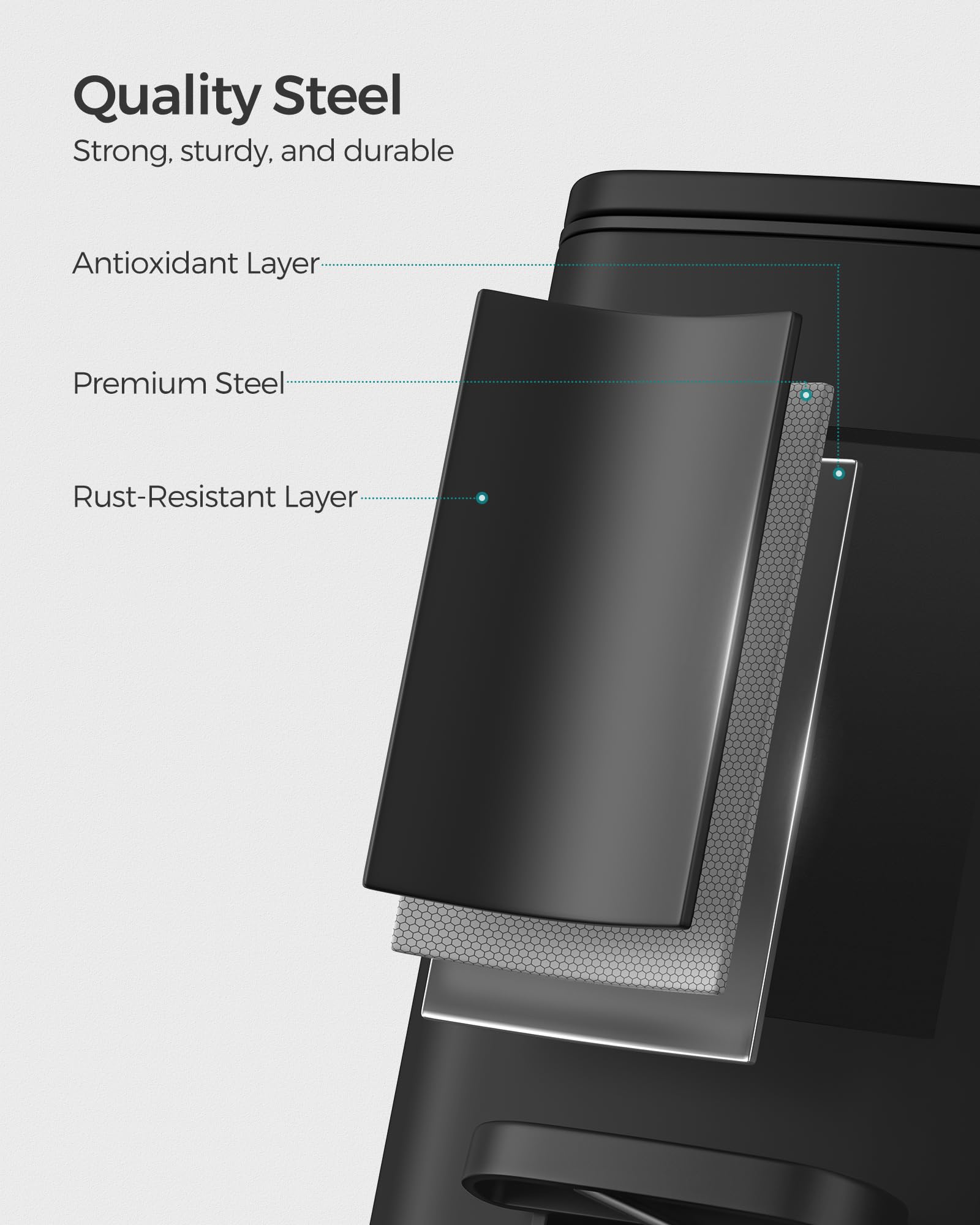 SONGMICS Kitchen Bin, 8-Gallon (30 L) Trash Bin, Steel Pedal Bin, with Inner Bucket, Soft Close and Stays Open, Ink Black LTB593B02