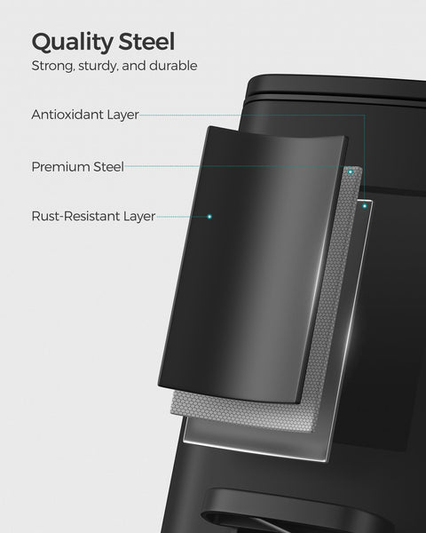 SONGMICS Kitchen Bin, 8-Gallon (30 L) Trash Bin, Steel Pedal Bin, with Inner Bucket, Soft Close and Stays Open, Ink Black LTB593B02