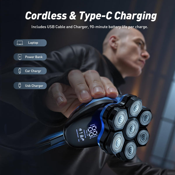 Head Shaver for Bald Men: Electric Bald Razor-7D Wet/Dry Shaving-Professional Grooming Kit for Balder-Rechargeable Head Shavers for Scalp/Face/Beard -Close Shave