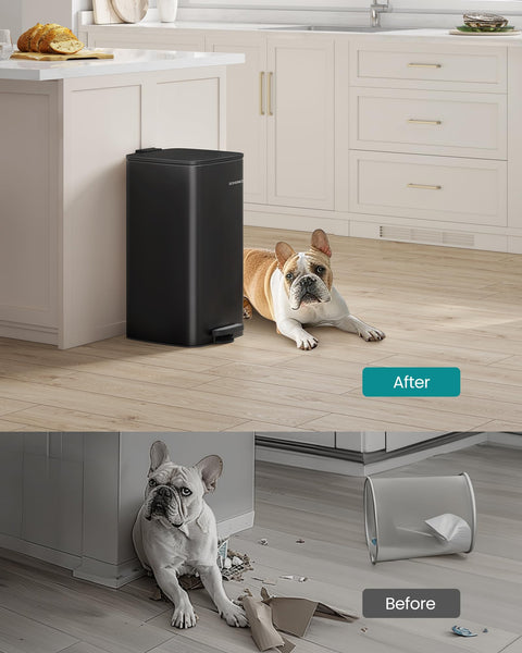 SONGMICS Kitchen Bin, 8-Gallon (30 L) Trash Bin, Steel Pedal Bin, with Inner Bucket, Soft Close and Stays Open, Ink Black LTB593B02