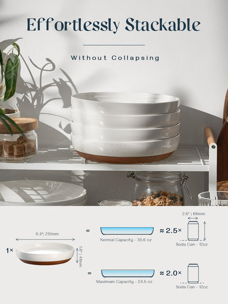 DOWAN Pasta Bowl Set of 4, Large Salad Bowls,  21.5 cm Porcelain Serving Plates, Soup Bowls, Wide and Shallow Ceramic Bowl for Kitchen, Pasta, Salad,