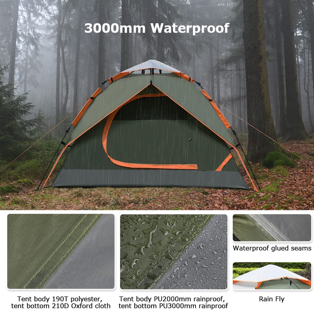 Gysrevi Camping Tent, 3 Man Instant Pop Up Tent Waterproof, Large Double Layer Automatic Dome Tent, Outdoor Backpacking Tents for Camping