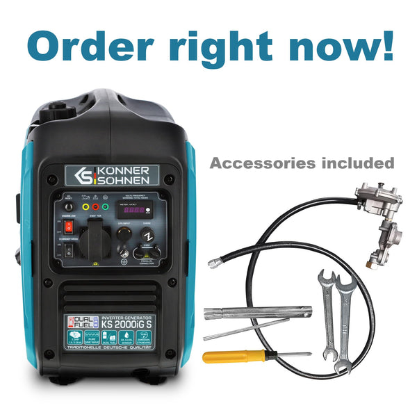 Könner & Söhnen KS 3100iG S portable LPG/petrol inverter generator 3100 W,UK Plug Socket 1x13 A (230 V), 2 USB ports,copper winding,silent inverter generator,dual fuel generator