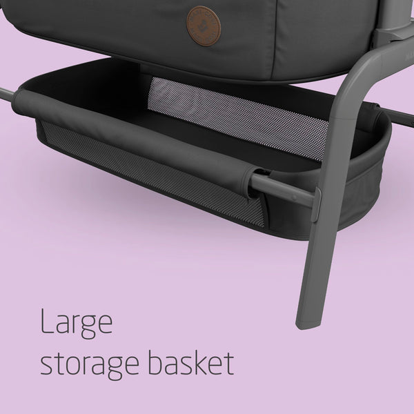 Maxi-Cosi Iora Co-Sleeper Crib, Foldable Baby Bedside Crib, 0–6 Months, max 9 kg, 4 Incline & 5 Height Positions, Easy Slide, Comfortable Mattress, Large Basket, Easy to Carry, Essential Grey