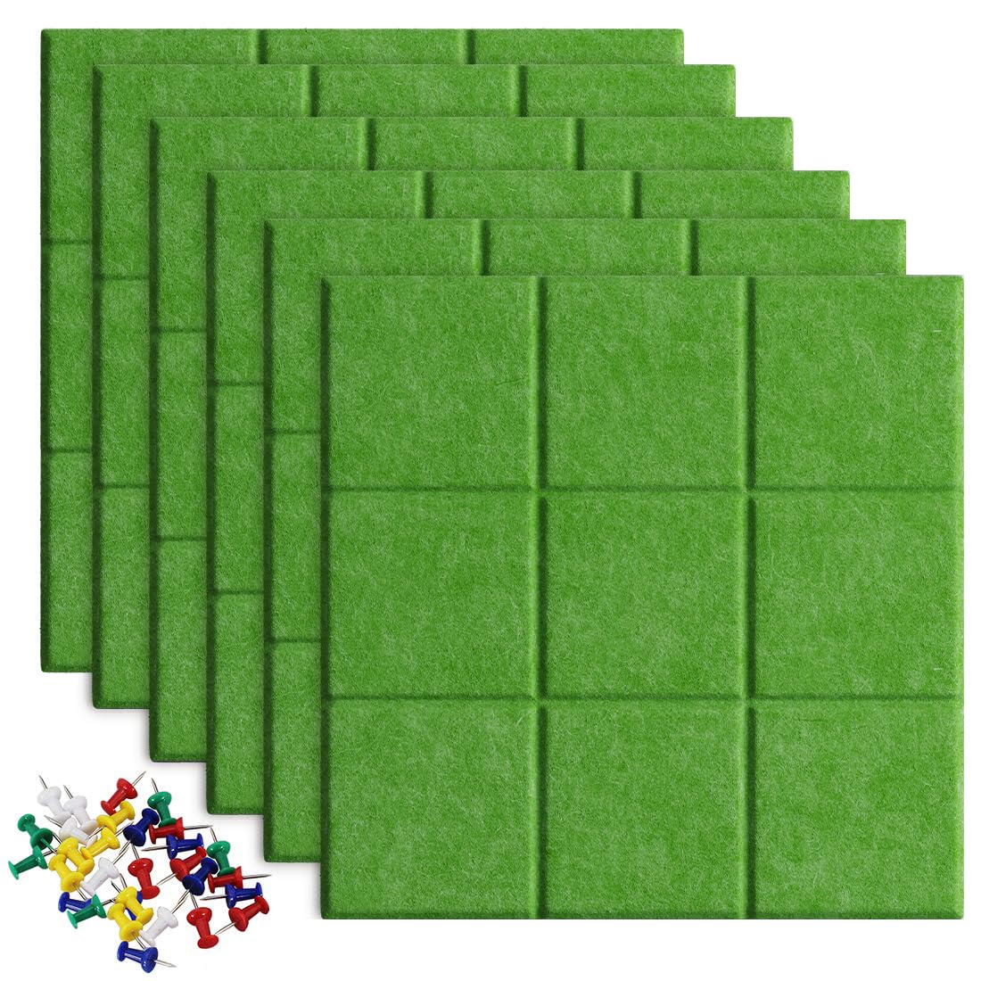 Uoisaiko Large 30x30cm Felt Board Tiles with 30 Pins, Pack of 6 Bulletin Board Notice Boards for Home Office Kitchen, Self Adhesive Pin Board Wall Tiles for Photos Memos