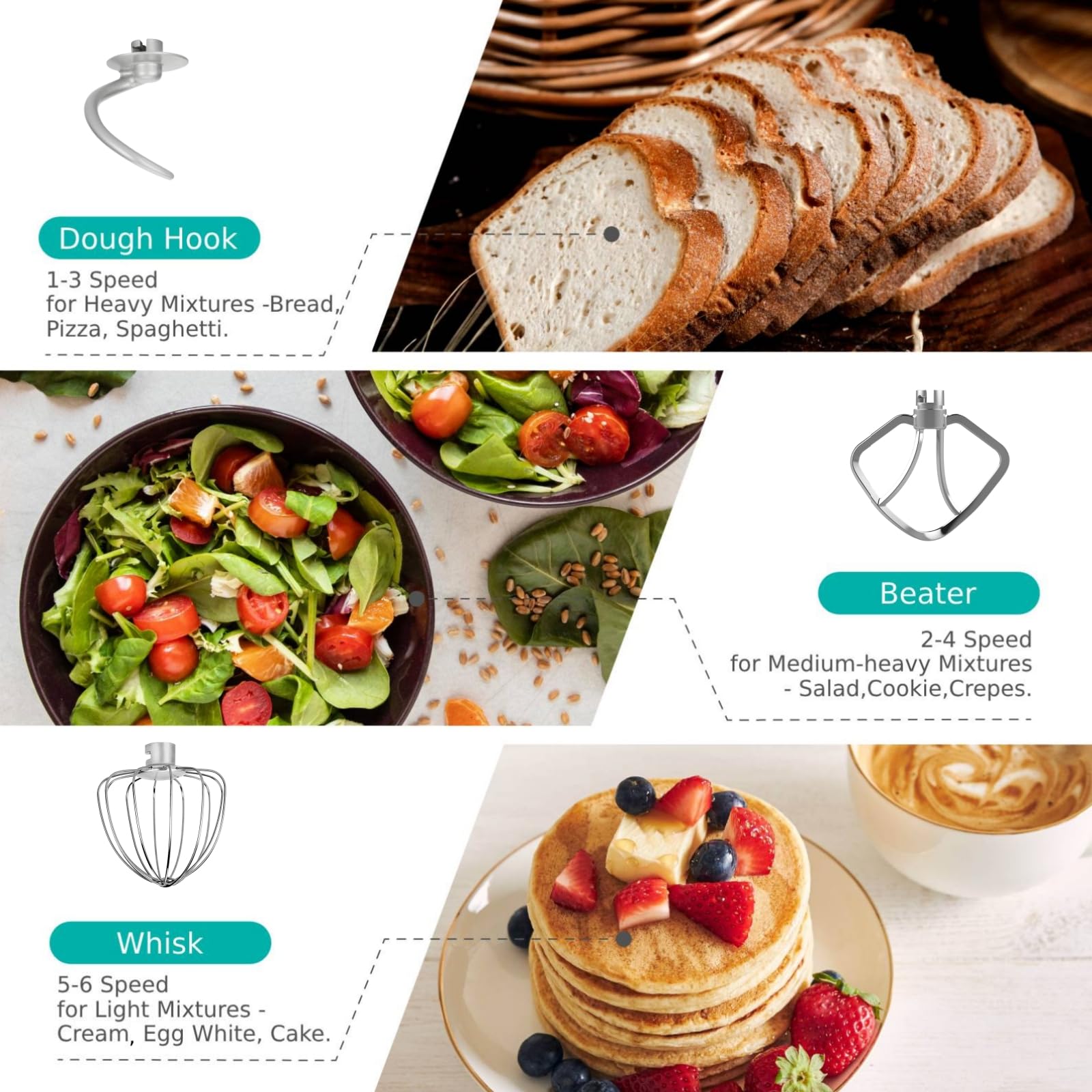 Aucma Stand Mixer, 6.2L Food Mixers for Baking, Electric Kitchen Mixers with Bowl, Dough Hook, Wire Whip & Beater (6.2L, Black)