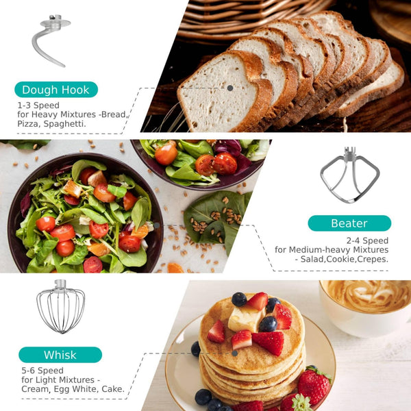 Aucma Stand Mixer, 6.2L Food Mixers for Baking, Electric Kitchen Mixers with Bowl, Dough Hook, Wire Whip & Beater (6.2L, Black)