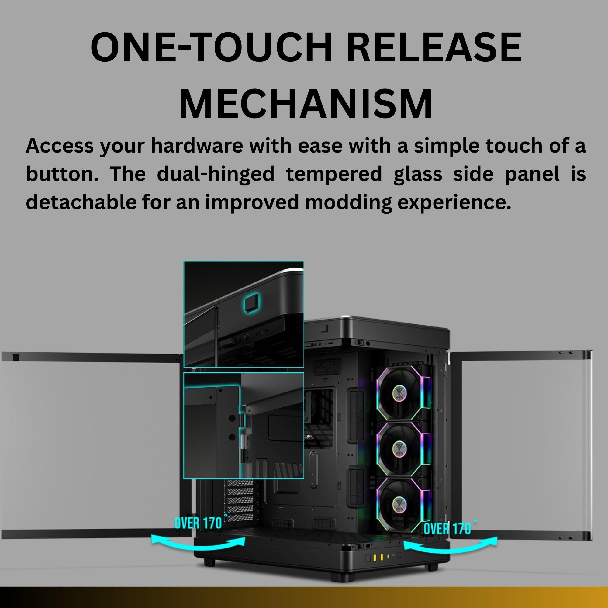 GAMDIAS PC Case, ATX Gaming Mid Tower, No-Hub, Real-time Monitor, Seamless Tempered Glass, Pre-install 3 x 120 mm ARGB PWM Fans, Side Vents Perforated, Black