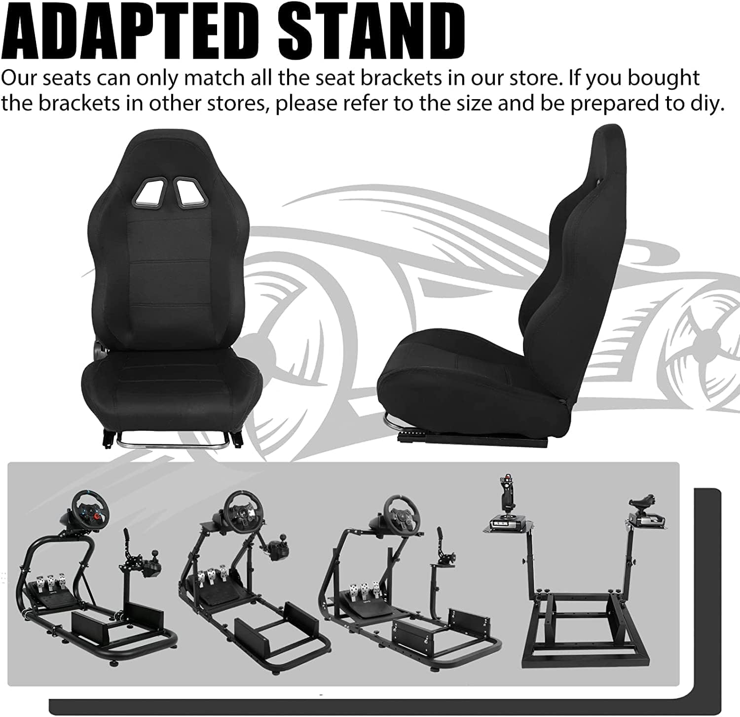 Dardoo Ergonomic Racing Seat with Adjustable Double Slide Simulator Cockpit Racing Gaming Seat Adapt Gaming Simulator Cockpit Racing Wheel Stand Video Game Chairs With Lumbar Support Black