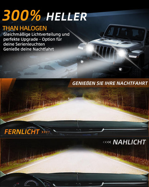 CO LIGHT 7 Inch LED Headlight Round Half Halo Angel Eyes DRL Amber Turn Signal Lights DOT and E-Mark Approved, H6024 LED Headlights with H4 H13 Adapter Compatible for Wrangler JK TJ LJ CJ, 2PCS