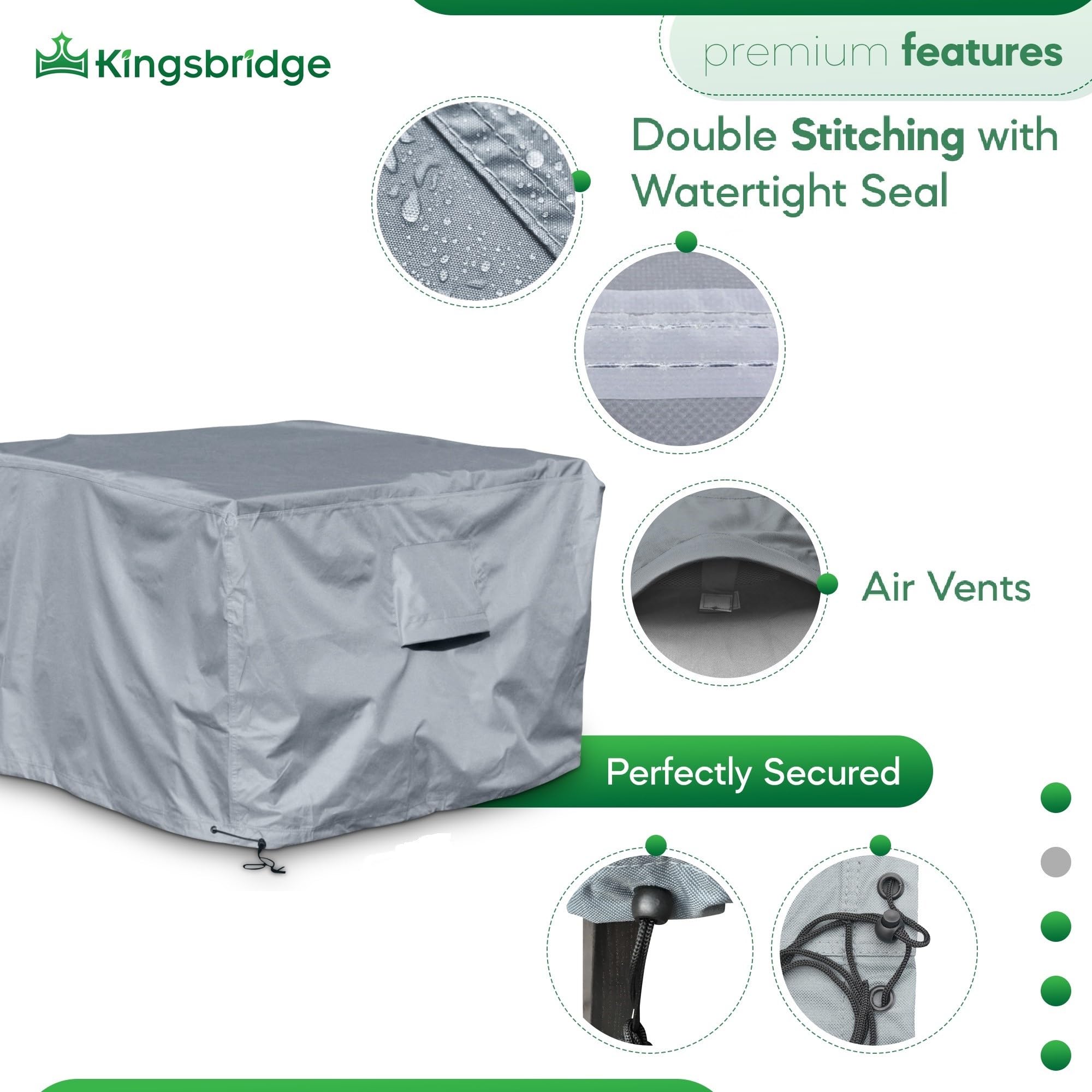 Kingsbridge Cube Garden Furniture Cover, 135cm, 600D Heavy Duty Fabric, Double Stitching, Waterproof, Anti UV, Breathable, Rip Proof, Grey Outdoor