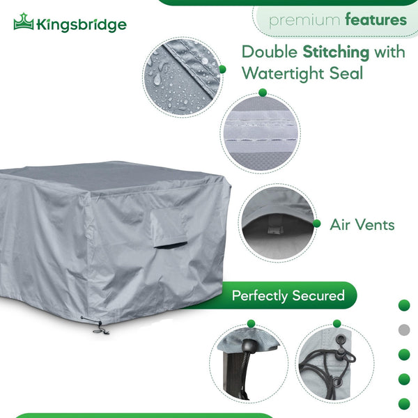 Kingsbridge Cube Garden Furniture Cover, 135cm, 600D Heavy Duty Fabric, Double Stitching, Waterproof, Anti UV, Breathable, Rip Proof, Grey Outdoor