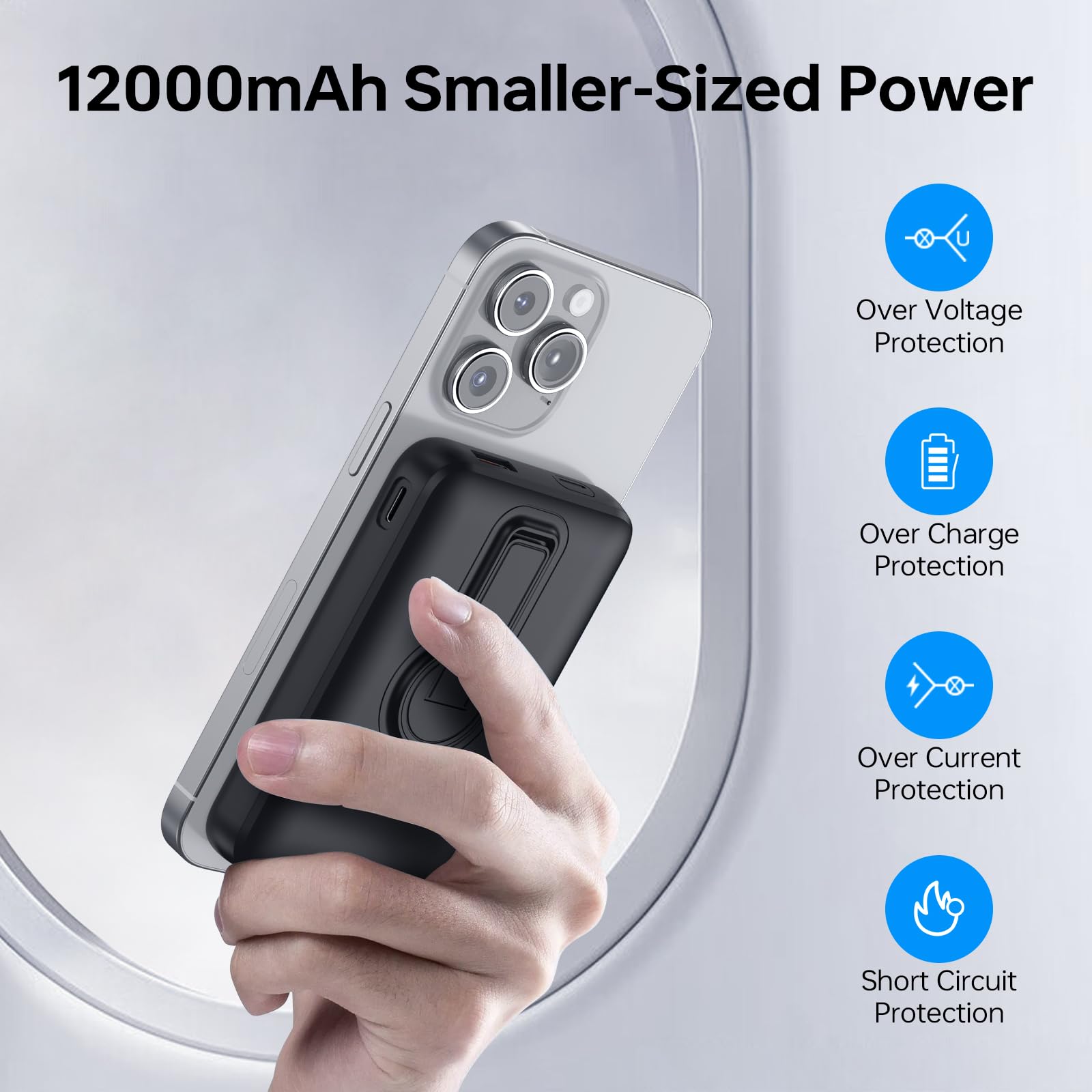 For Magsafe Power Bank, Portable Charger 12000mAh, 22.5W Fast Charging Battery Pack with USB-C Input & Output, LED Display for iPhone 16/15/14/13/12 Pro/Pro Max