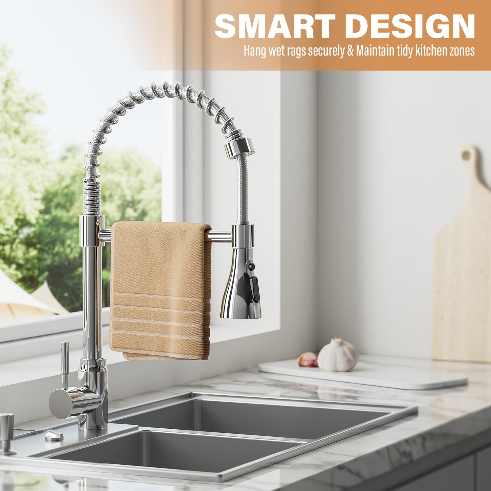 ModHm Pull-Out Kitchen Taps, Brushed Steel Single Handle High-Arc with Hot/Cold Dual Hose Kitchen Mixer Tap, Countertop 360° Swivel Dual Spray Modes Faucet, Easy Installation with Fittings Included