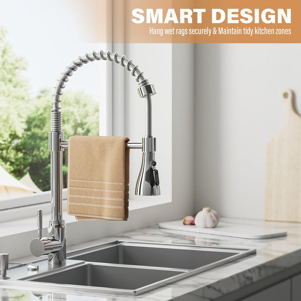 ModHm Pull-Out Kitchen Taps, Brushed Steel Single Handle High-Arc with Hot/Cold Dual Hose Kitchen Mixer Tap, Countertop 360° Swivel Dual Spray Modes Faucet, Easy Installation with Fittings Included