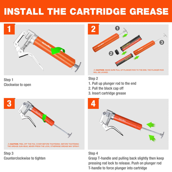 ValueMax Mini Grease Gun Kit, Pistol Grip 3500PSI Grease Gun with 85g Cartridge Grease, with Flexible Hose, Metal Pipes, Couplers and Nozzles