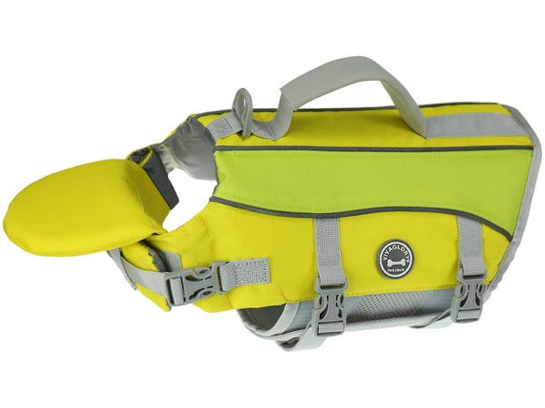 VIVAGLORY Front Float Dog Life Jacket, Dog Buoyancy Aid for Swimming & Boating, Life Vest with Chin Float & Handle, Ripstop & Buoyancy for Doggy, L, Yellow Grey